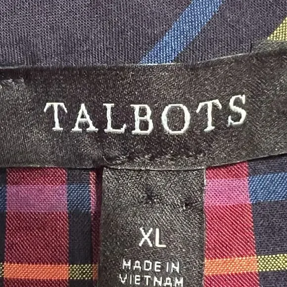 Talbots Velvet Trim Top Red Plaid Long Sleeve Split Neck Womens XL Christmas - Picture 7 of 12